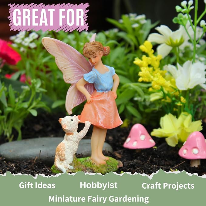 PRETMANNS Fairies for Fairy Garden Accessories Outdoor Indoor Miniature Garden Figurines Hand-Painted Resin Fairy Figure - Figurine Ava with Cat 1 Piece