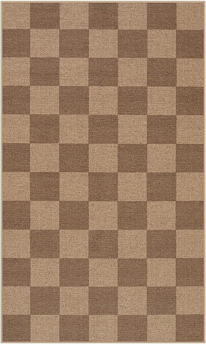 Lahome Colette Checkered Easy Jute Entryway Rug, Washable Rugs 3x5 for Living Room Farmhouse Carpet, Non Slip Indoor Outdoor Door Mat Checkerboard Throw Carpet for Entry Patio Guestroom Deck