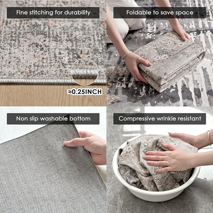 RUGIXE 8 x 10 ft Gray/Taupe Vintage Persian Washable Living Room Area Rug