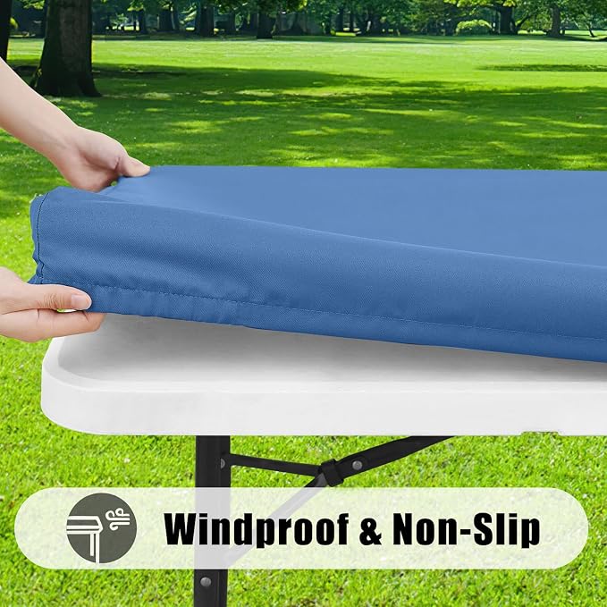 Smiry 6 Pack Rectangle Picnic Table Cloth, Waterproof Elastic Fitted Tablecloths, Washable Polyester Rectangular Patio Table Cover for Camping, Indoor and Outdoor (Stone Blue, 30"x96")