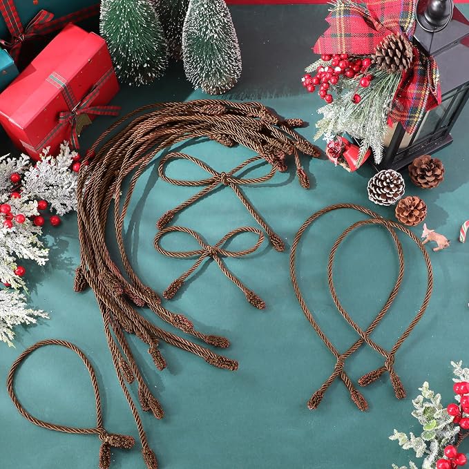 Zhengmy 24 Pcs Christmas Garland Ties Extra Long 30'' 25'' 20'' Brown Decorative Twist Tie for Banister Reusable Flexible Twist Tie for Garland Stairway Railing Home Xmas Holiday Decor