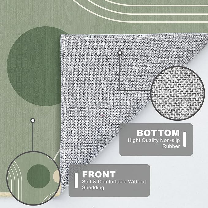 Area Rug 5x7 Boho Modern Minimalist Geometric Abstract Rug Sage Green Mid Century Modern Rug for Living Room Machine Washable Non-Slip Printed Low Pile Indoor Carpet for Bedroom Dining Room Office