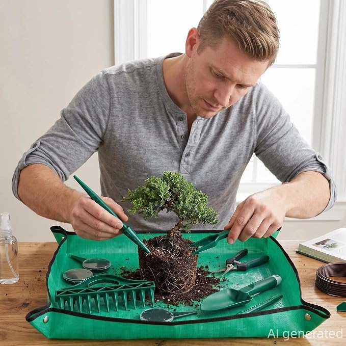 Bonsai Tools Kit 10Pcs Indoor & Outdoor Gardening Tool Potting Mat | Seed Planter Tool, Repotting Mat, Plant Kit, Seed Planting Tools, Lawn & Garden Spreaders, Mini Garden tools, Garden Seeder