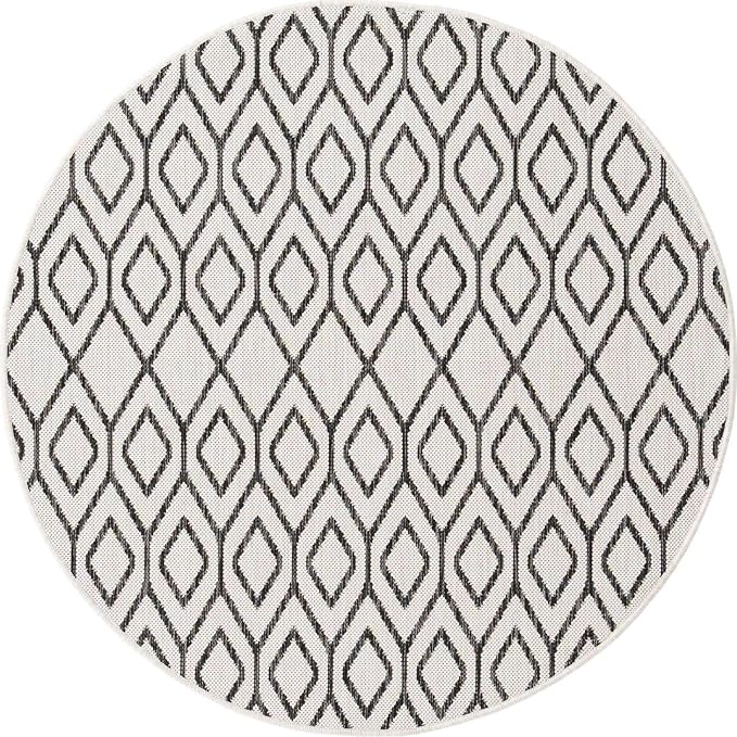 Jill Zarin Outdoor Collection Area Rug - Turks and Caicos (4' Round Ivory/Black)