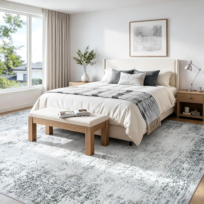 9x12 Washable Area Rug Modern Abstract for Living Room Bedroom Gray | Soft Indoor Carpet,Anti-skid Backing,Water Repellent,Non-shedding, Suitable for bedroom dining farmhouse nursery home office