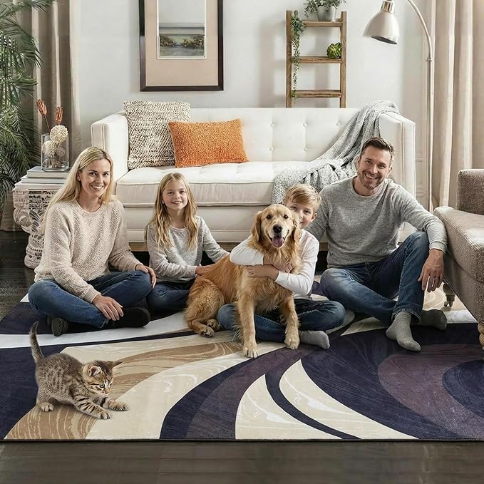 Washable Area Rug for Living Room, Indoor, Dinig Room – Soft Pile Non-Slip Rug for Kitchen – Modern Contemporary Design Machine Washable Carpet, Foldable Rug, Easy to Clean – (5X7-Coffee)