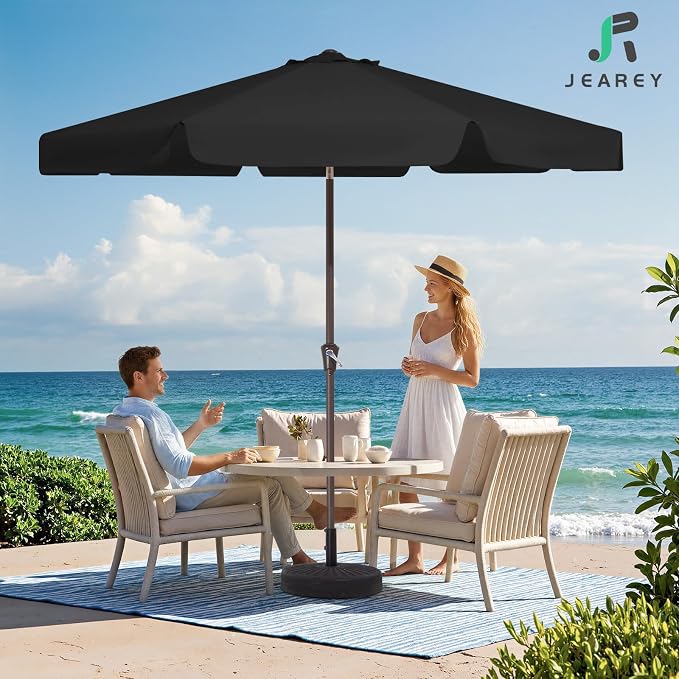 JEAREY 9 FT Patio Umbrella Outdoor, Table Umbrellas Market Umbrella w/Push Button Tilt/Crank, 8 Sturdy Ribs(black)