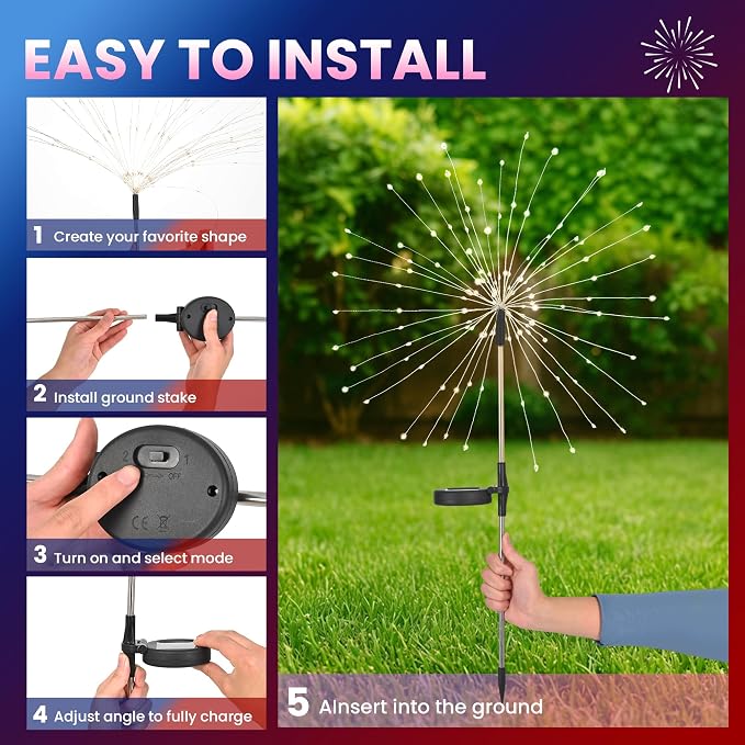 PEVOROS Garden Decor Solar Lights Outdoor,6 Pack 120LED Waterproof Colorful Solar Garden Lights Your Outdoor Decoration,Yard, Patio, Porch,Flower Pot,Pathway, for 4th of July (Red, White, Pink)