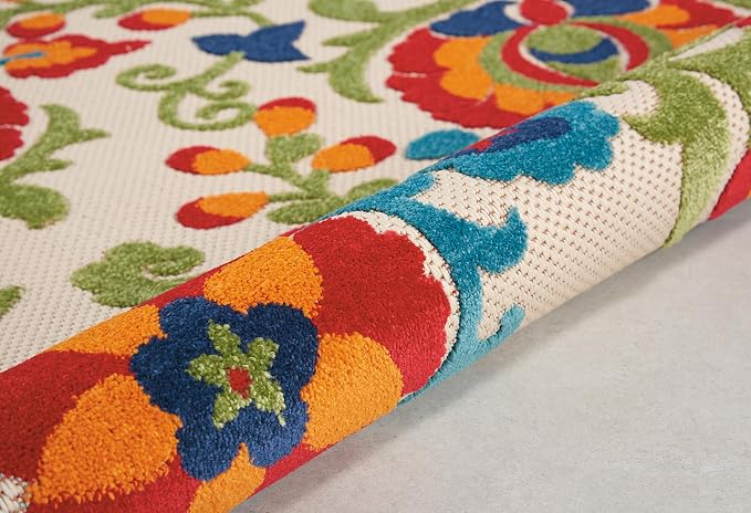 Nourison Home Aloha Multicolor 4' x Round Area Rug - Easy Clean, Non Shedding, Bed Room, Living Room, Dining Room, Kitchen (4' x Round)