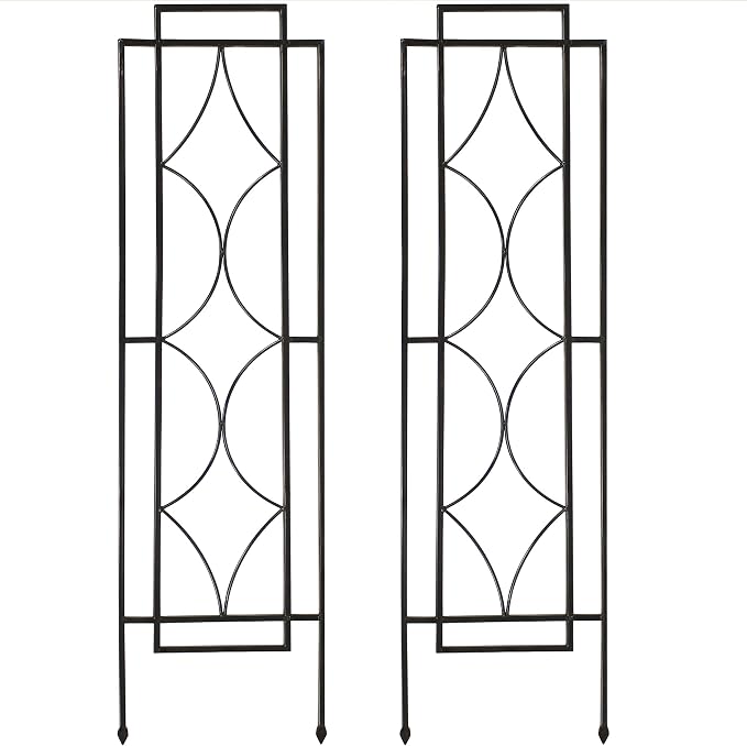 Sunnydaze 2-Piece Chic Diamonds Garden Trellis for Climbing Plants - Outdoor Decorative Metal Flower Trellis - 48-Inch Tall - Black