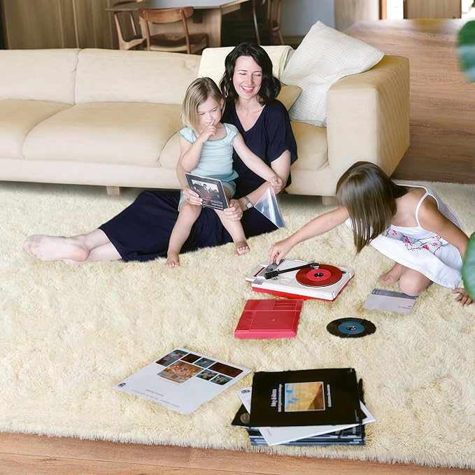 8x10 Area Rugs for Living Room, Large Ultra Fluffy Fuzzy Shag Cream Rug for Bedroom, Modern Plush Soft High Pile Upgrade Non-Slip Carpet for Kids Girls and Boys, Dorms, Home Decor Aesthetic