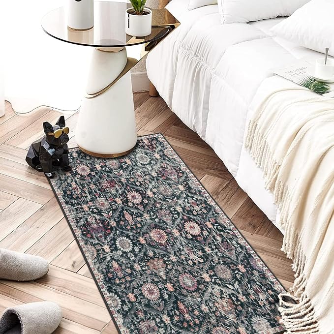Lahome Kitchen Rugs Non Slip Washable Rugs for Entryway, Black 2x4 Rug | Non-Slip Moroccan Trellis Ultra-Thin Indoor Door Mat Small Carpet for Bathroom Bedroom Entry Elise, Black/Multi