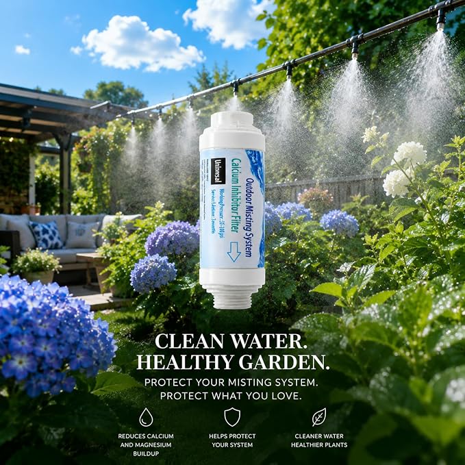 H&G lifestyles Misting System Calcium Inhibitor Filter for Patio Misters Inline Water Filter Effectively Reduce Hard Water Spots, Soften Water (Pack of 2)