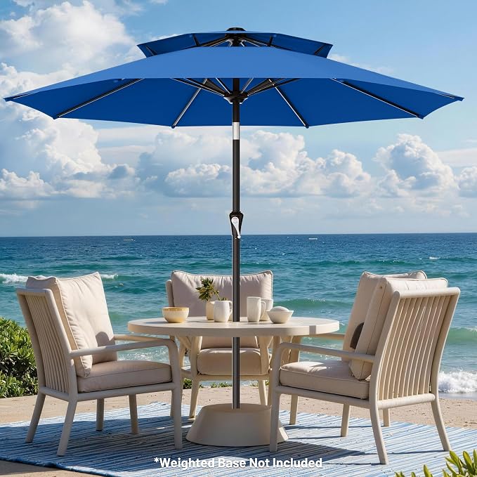 AreShark 9ft 2 Tiers Patio Umbrella - Outdoor Umbrella Waterproof UV Protection, Market Table Umbrella w/Push Button Tilt&Crank for Pool, Porch, Garden(Royal Blue)