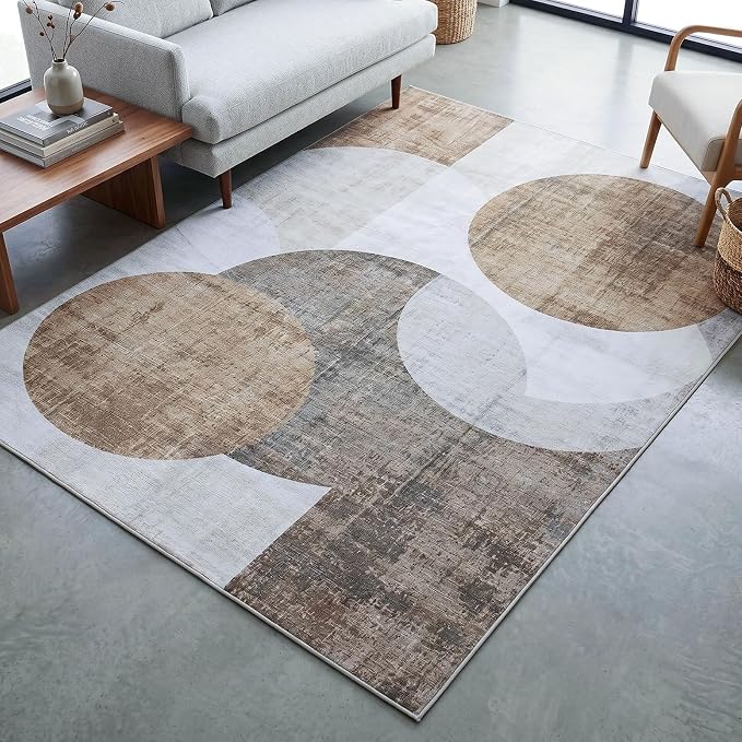 Washable Area Rug 6x9, Large Soft Rugs for Living Room Brown Carpet 6x9 Area Rugs for Bedroom Dining Room Non-Slip Stain Resistant Under Table Rug
