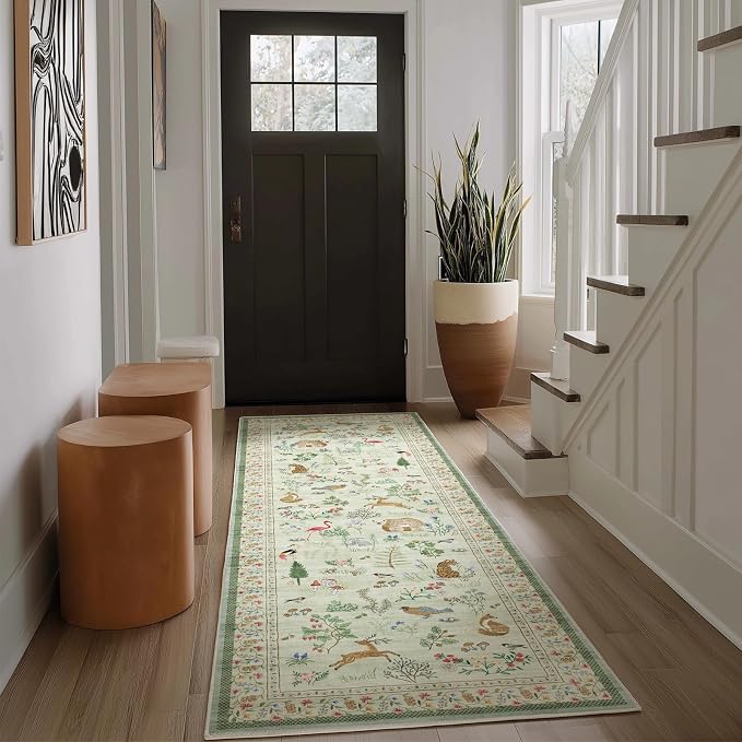 Machine Washable Kitchen Runner Rug: 2'x6' Hallway Rug Non Slip Low Pile Stain Resistant Soft Carpet Runners for Entryway Hallways Kitchen Laundry Room Beside Bedroom Farmhouse