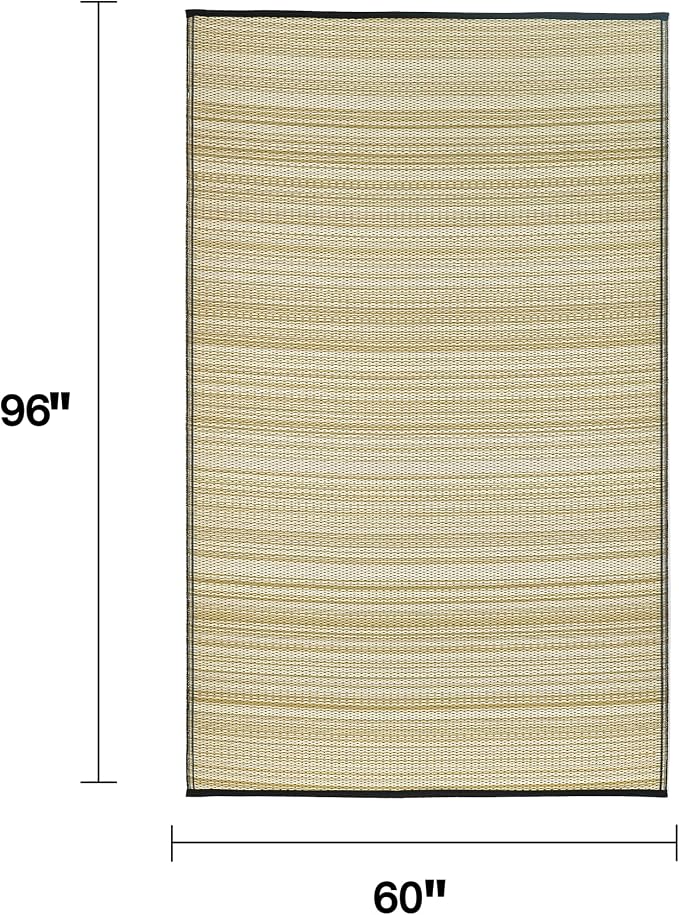 Fab Habitat Outdoor Rug - Waterproof, Fade Resistant, Crease-Free - Premium Recycled Plastic - Neutral Striped - Patio, Porch, Deck, Balcony - Cancun Shadow - Sand & Black - 5 x 8 ft