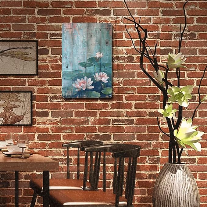 Metal Sign Tin Sign Vintage Wall Art Shabby Chic Water Lilies Tin Sign for Vintage Pond Tranquility Rustic Wall Art and Distressed Woo Garden Tin Sign for Restaurant 6×8 Inches