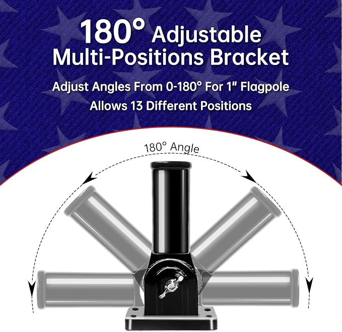 ZMTECH 5FT Flag Pole for Outside House with Solar Light, Tangle Free Stainless Steel Flag Pole Kit, 180° Adjustable Flag Pole Holder & Flag Holder Bracket, Black (No Flag)