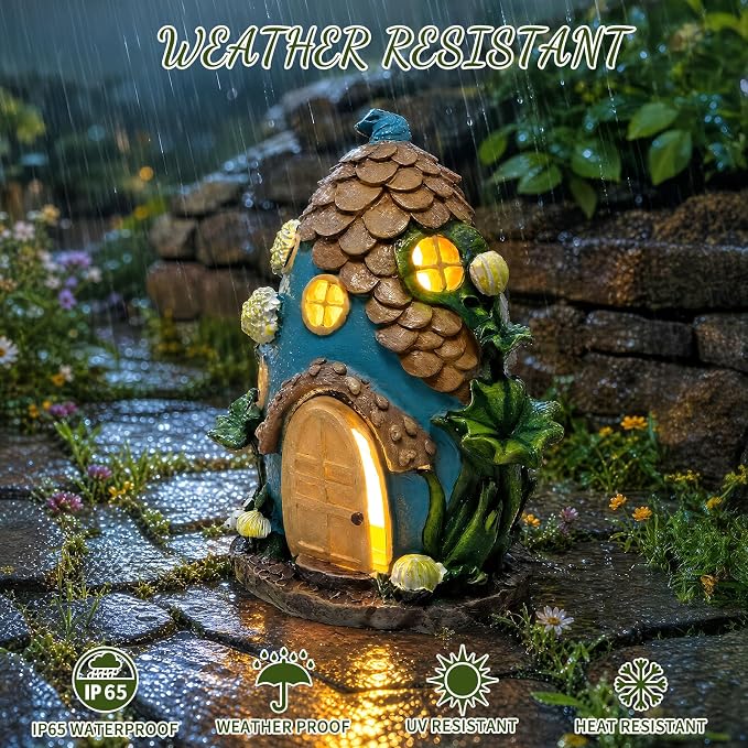 Fairy Garden House with Solar Light,Outdoor Figurine Lights Garden Statues,Yard Decorations Outdoor Fairy Garden Accessories,Decor Gifts for Mom Women (Wind Dragon)