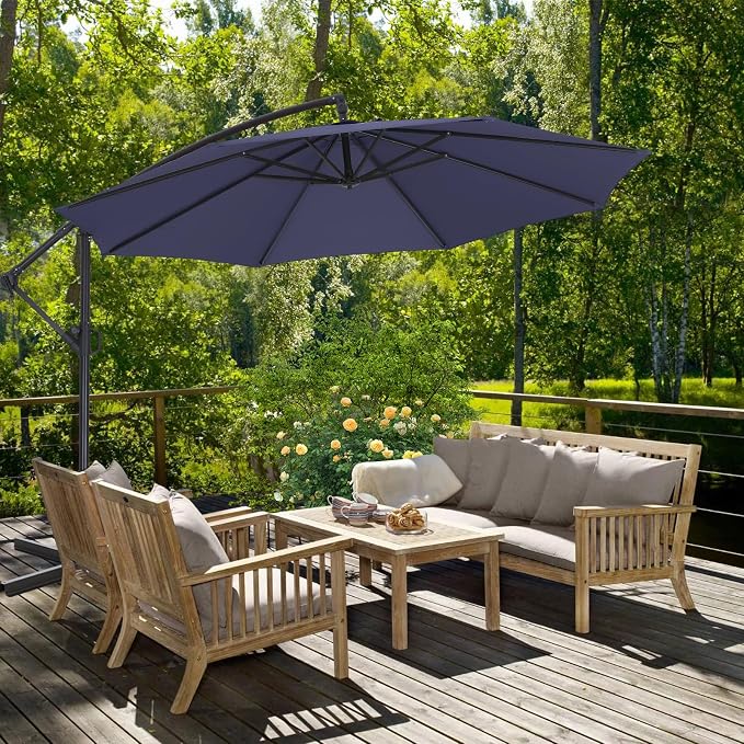 ABCCANOPY 10FT Cantilever Patio Umbrella with base included, 360° Rotation Outdoor Offset Umbrella for Backyard, Deck, Poolside (Tibetan Blue)