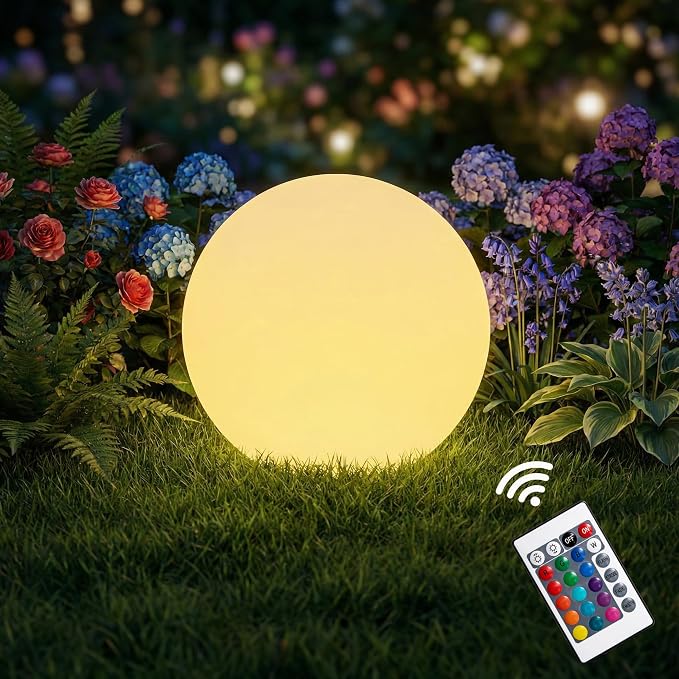 8 Inch Solar Globe Lights Outdoor Waterproof, LED Solar Ball Light Outdoor 16 RGB Colors 4 Modes with Remote Control, Solar Shpere Lamp Orb Light for Patio,Garden,Yard,Beach,Pathway