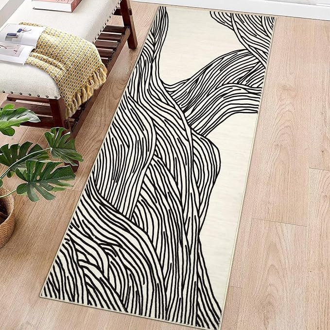 GAOMON Modern 2x6 Area Rug - Soft Faux Wool Carpet Entryway Contemporary Non-Slip Long Runner for Living Room Bedroom Accent Rug - Beige