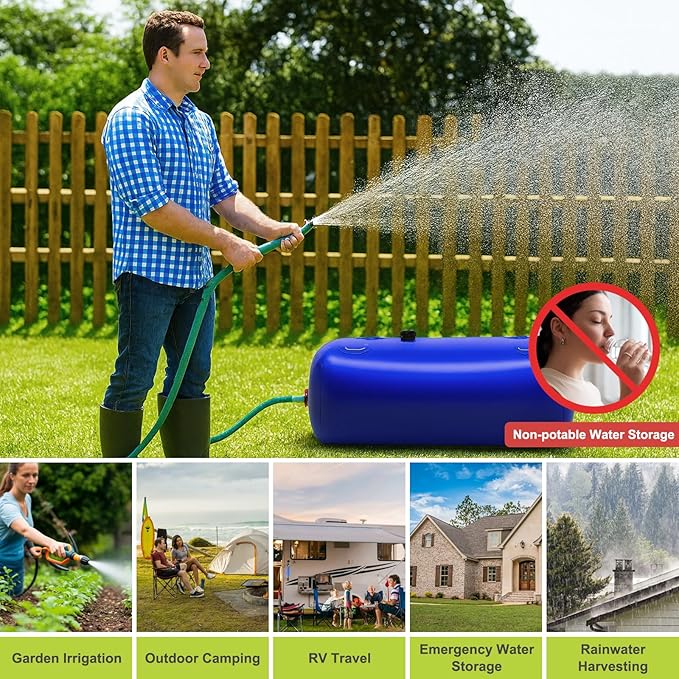 65 Gallon Water Bladder, 1000D PVC Foldable Portable Water Tank, Blue Large Capacity Water Bag Container for Camping, Garden, Agricultural Irrigation, Drought Resistance, Emergency Supply