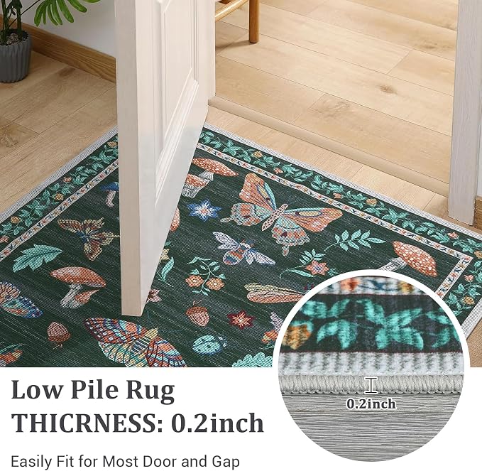 Mushroom 9x12 Rug for Living Room Non Slip Washable 9 x 12 Rug for Bedroom with Rubber Back Soft Low-Pile Stain Resistant Foldable Large Carpet for Office Nursery Dining Room Black