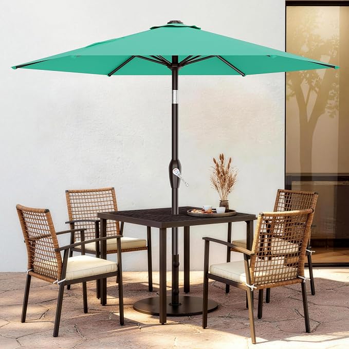 AreShark 7.5FT Patio Umbrella Table Market Umbrella with 6 Sturdy Ribs, Button Tilt/Crank Heavy-Duty Round Outdoor Umbrellas for Garden, Deck, Backyard,and Pool, Aruba Blue