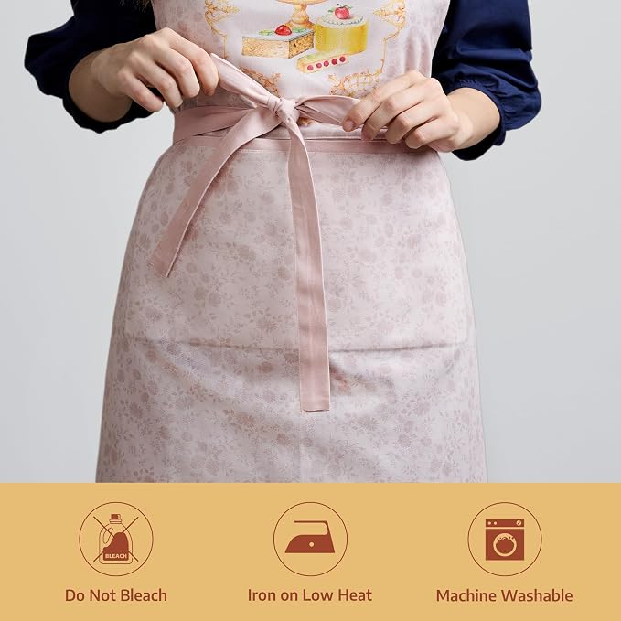 Maison d' Hermine Aprons for women with Pocket 100% Cotton (27.50"x31.50") | Adjustable Neck Strap & long ties Apron Men Chef Wedding Cooking Gardening Server Maid