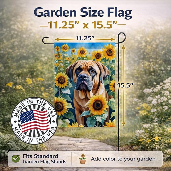 Caroline's Treasures DAC6120GF Mastiff in Sunflowers Garden Flag Mailbox Flag Decorative Yard Flag Banner Outside Patio Artwork Yard Flower Beds, Garden Size, Multicolor