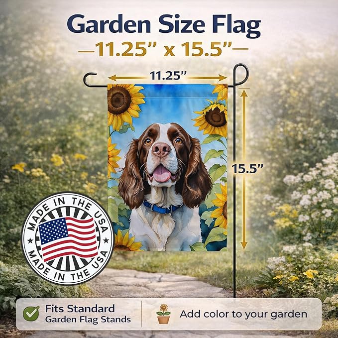 Caroline's Treasures DAC6076GF English Springer Spaniel in Sunflowers Garden Flag Mailbox Flag Decorative Yard Flag Banner Outside Patio Artwork Yard Flower Beds, Garden Size, Multicolor