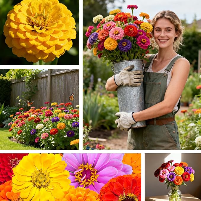 5000+ Zinnia Dahlia Seeds Flower Seeds for 2026 Planting, 1.5 Oz, 5 Varieties (Pink, Yellow, Orange, White, Purple), 40G Mixed Colors and Large Blooms, Open Pollinated - Bulk