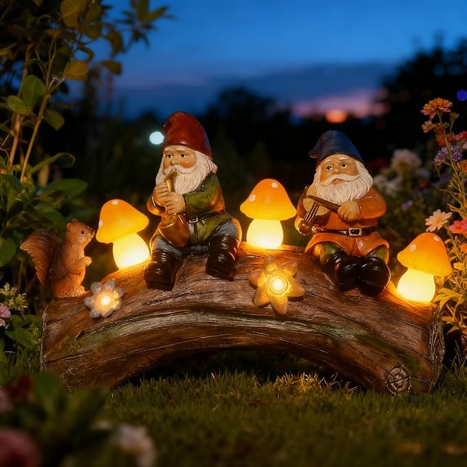 Solar Powered Squirre Gnome Mushroom Light 14" Weatherproof Resin Garden Decor Auto-Sensor Outdoor Lamp Warm White Fairy Light Housewarming/Birthday Bullet Points
