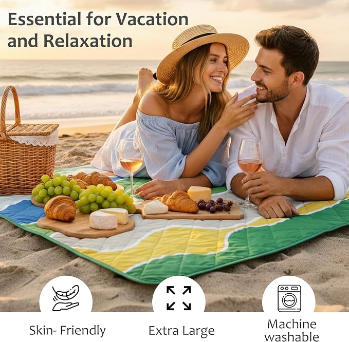 Exclusivo Mezcla Extra Large Waterproof Picnic Blankets 3 Layer, Sandproof and Foldable Outdoor Blanket for Beach Camping, Park and Travel