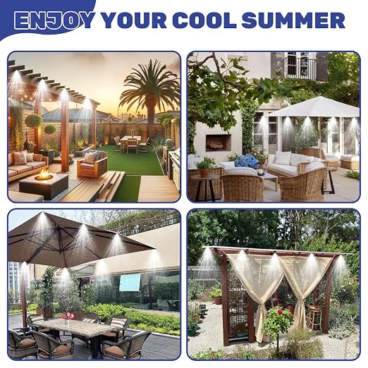 Maotong 100FT Mister for Outside Patio Misting Cooling System, 100FT (30M) Misting Line+32 Brass Mist Nozzles+Water Filter, Outdoor Mister System for Garden Greenhouse Trampoline Waterparke