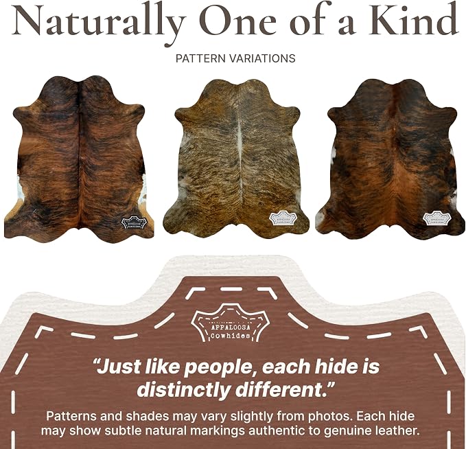 Brindle Cow Hide Rug 6x7 ft, Genuine Hair on Hide | Real cowhide rug, brown and black brindle stripes, no two alike. Cow skin statement piece, modern to southwestern decor