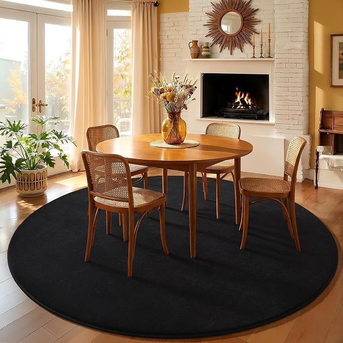 Amearea Black Round Area Rugs 6ft Circle Rugs for Bedroom Living Room | Washable Fluffy Indoor Thickened Memory Foam Rug, Non Slip Minimalist Circular Carpet for Boys Girls Dorm Nursery Room Decor