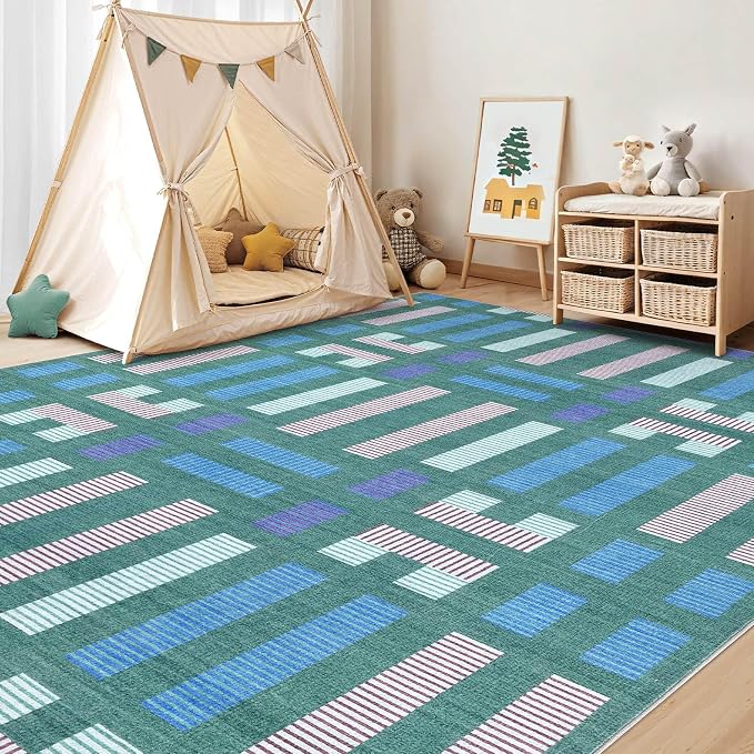 cotiled Boho 8x10 Area Rugs for Living Room: Large Moroccan Washable Rug | Solve Modern Neutral Trendy Home Decor - Stain Resistan Carpet for Bedroom Farmhouse Dining Room Green