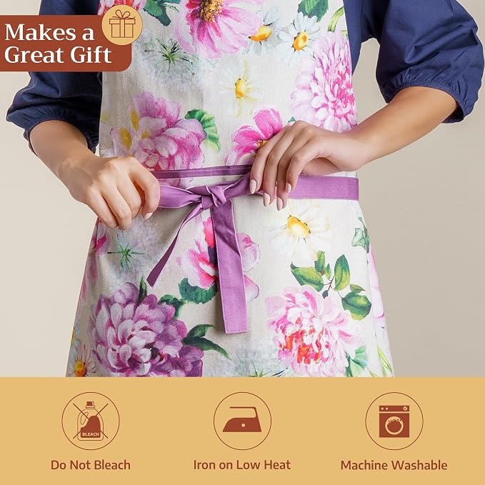 Maison d' Hermine Aprons for women with Pocket 100% Cotton (27.50"x31.50") | Adjustable Neck Strap & long ties Apron Men Chef Wedding Cooking Gardening Server Maid