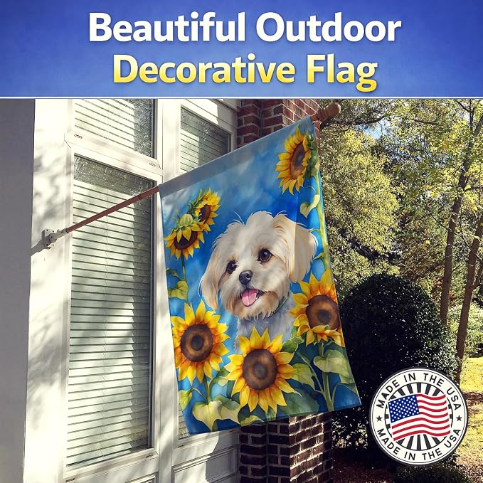 Caroline's Treasures DAC6117CHF Maltese in Sunflowers House Flag Large Porch Sleeve Pole Decorative Outside Yard Banner Artwork Wall Hanging, Polyester, House Size, Multicolor