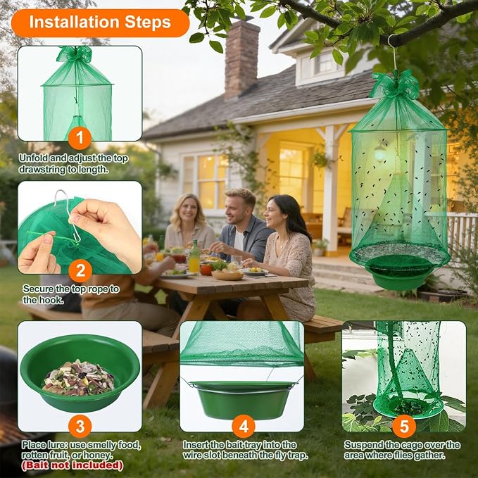 8 Pack Reusable Ranch Fly Trap Hanging, Fly Traps Outdoor Fly Catcher Killer Hunter Cage Control, Farm Horse Stable Fly Trap for Orchard, Barn, Garden