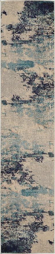 Nourison Home Celestial Ivory Teal Blue 2'2" x 10' Area Rug - Easy Clean, Non Shedding, Bed Room, Living Room, Dining Room, Kitchen (10' Runner)