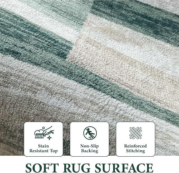 Area Rug for Living Room 9x12: Large Washable Boho Moroccan Rugs Geometric Neutral Rug, Non-Slip Foldable Morden Farmhouse Indoor Floor Carpet for Bedroom Dining Table Home (Green,9'x12')