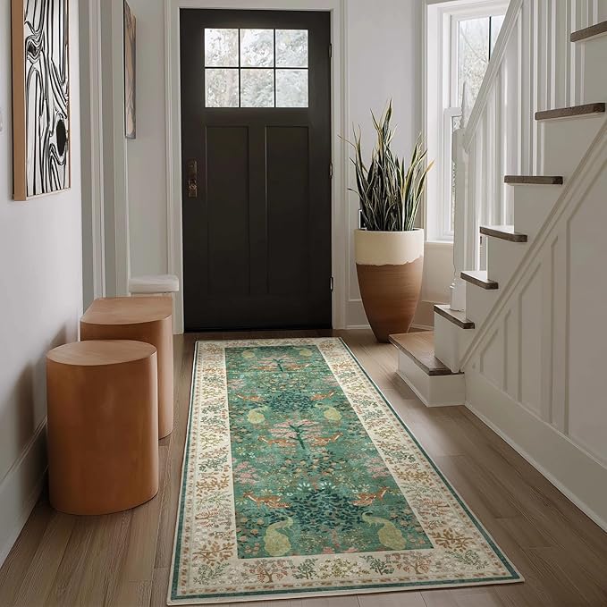 Runner Rug Washable Kitchen Runner: 2'x 6' Hallway Runner Rugs Stain Resistant Non Slip Low Pile Soft Carpet Runners for Hallways Bedroom Entryway Indoor Beside Bathroom Living Room Farmhouse