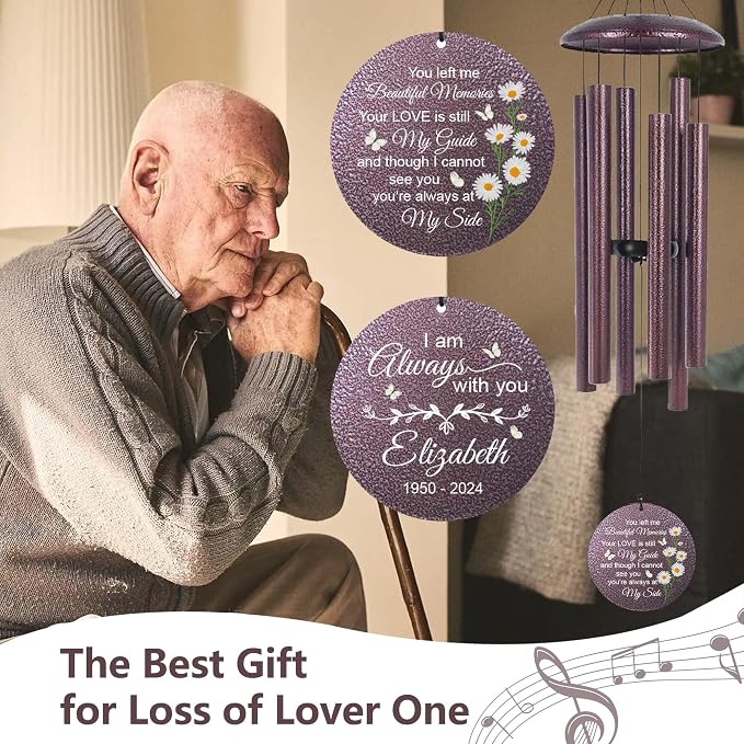 ASTARIN Personalized Memorial Wind Chime for Loss of Loved One 30/36/45 inch, Sympathy Deep Tone Wind Chimes for Mom Dad/Mother Father, Remembrance Gifts for Grief Condolence Funeral, Made in Texas