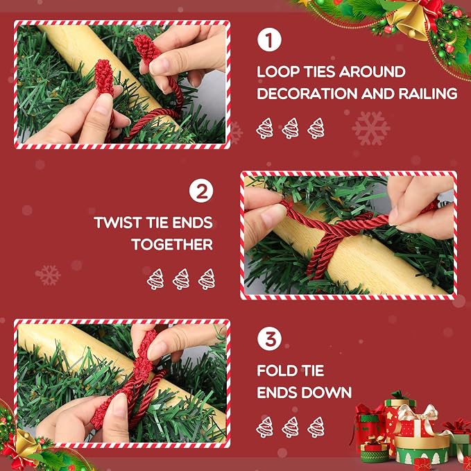 Zhengmy 32 Pcs 20 Inches Christmas Garland Ties Christmas Decorative Twist Ties for Banister Reusable and Flexible Twist for Xmas Home Decorations Holiday Craft Wrapping (Red)