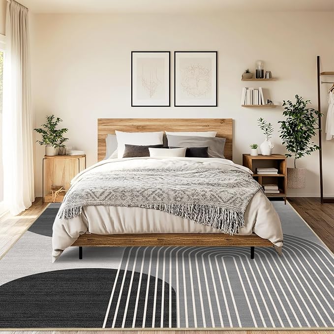 8x10 Large Area Rug for Living Room BohoRug Bohemian Rugs Machine Washable Modern Geometric Rug Non Slip Printed Low Pile Indoor Floor Carpet for Dining Room Bedroom Office,Grey and Black