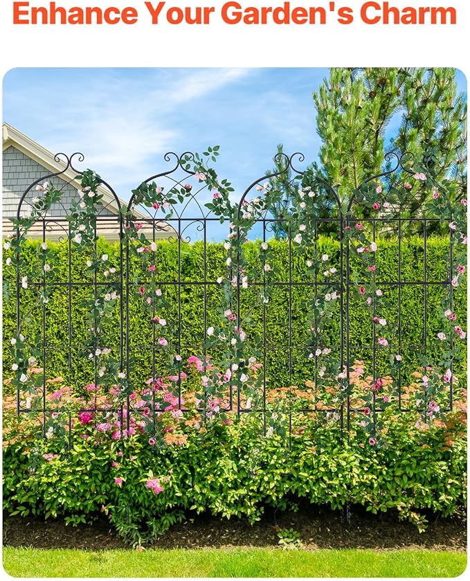 VEVOR 71 x 20 in, 4 Packs Rustproof Metal Garden Flower Trellis, Outdoor Climbing Rose & Cucumber Support, Decorative Clematis Trellis for Courtyards & Lawns